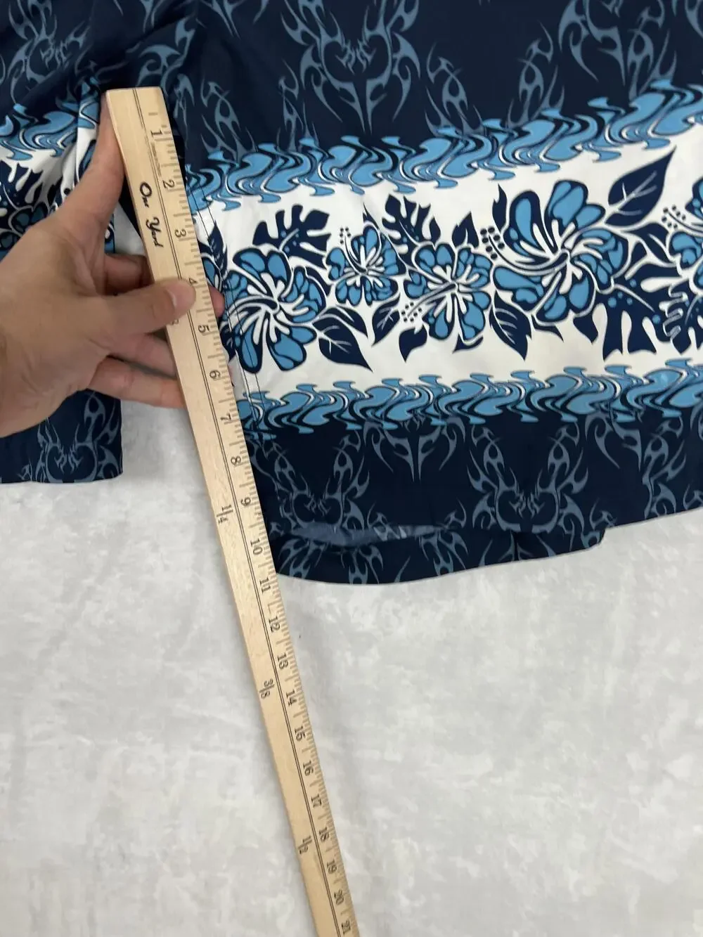 VTG Sideout Board Shorts Mens L Blue Tribal Hawaiian Floral Swim Trunks Surf Y2K